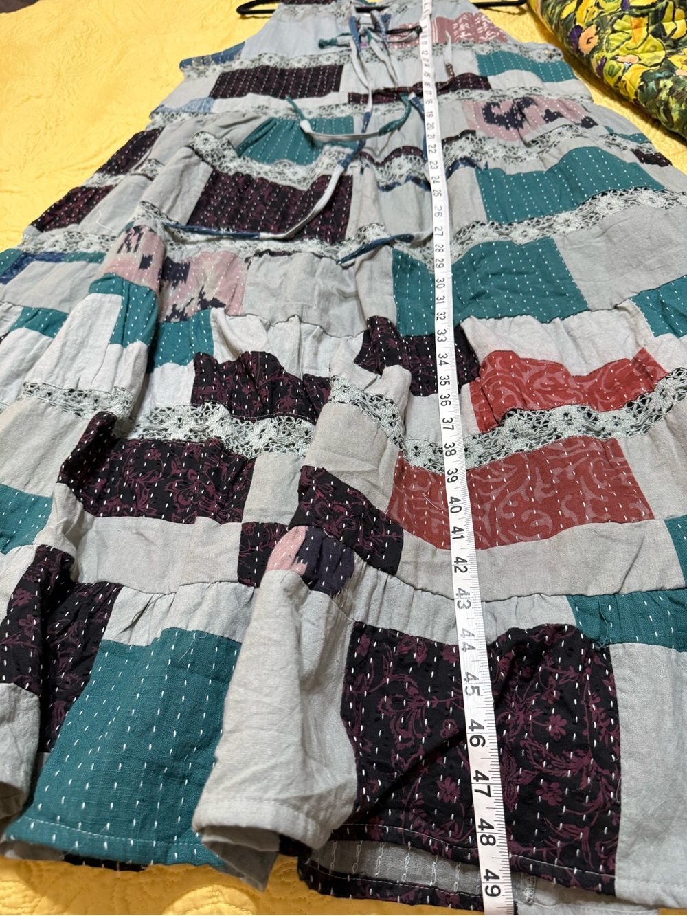 H082 New POL pp21 Patchwork Tiered Maxi Dress in Teal, Navy & Rust - Picture 10 of 13